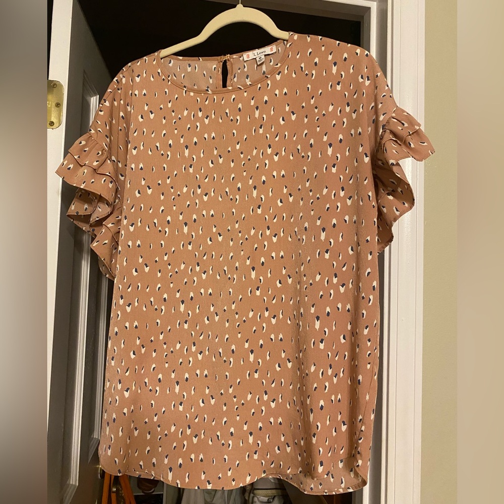 Women's Ruffle Sleeve Blouse - Tan